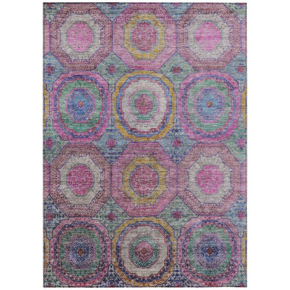 Machine Washable Indoor/Outdoor Chantille ACN2049 Pink 5' x 7'6" Rug