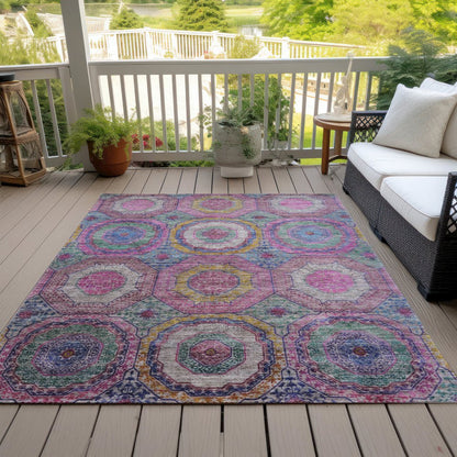 Machine Washable Indoor/Outdoor Chantille ACN2049 Pink 5' x 7'6" Rug