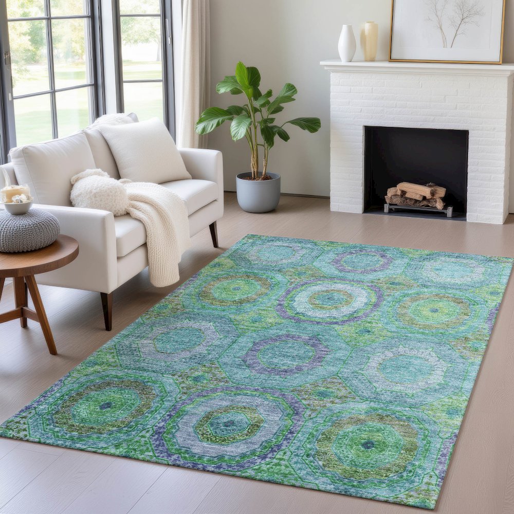 Machine Washable Indoor/Outdoor Chantille ACN2049 Teal 5' x 7'6" Rug