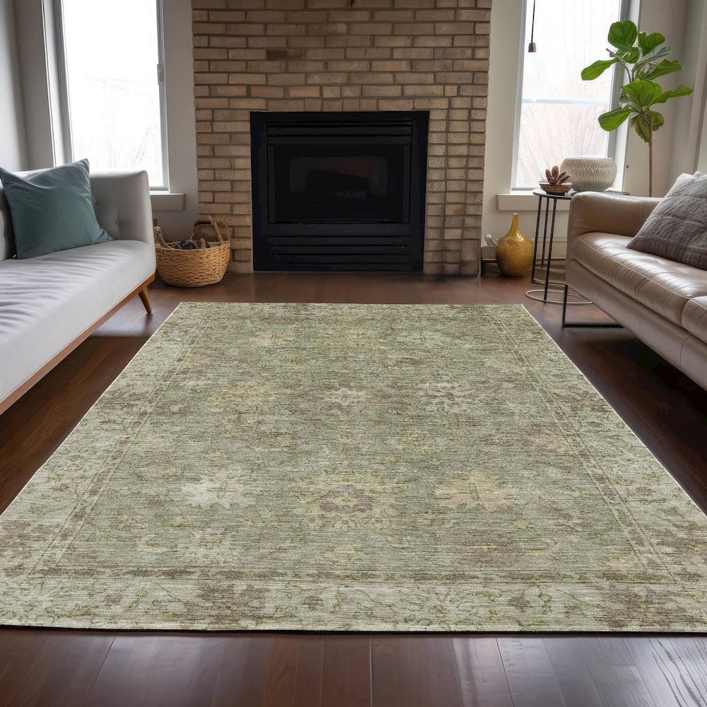 Machine Washable Indoor/Outdoor Chantille ACN2051 Sage 5' x 7'6" Rug