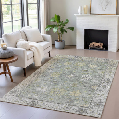 Machine Washable Indoor/Outdoor Chantille ACN2052 Sage 5' x 7'6" Rug