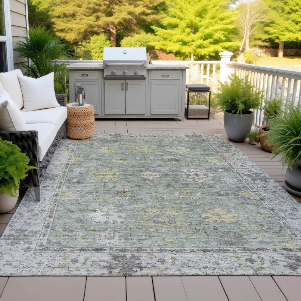 Machine Washable Indoor/Outdoor Chantille ACN2052 Sage 5' x 7'6" Rug