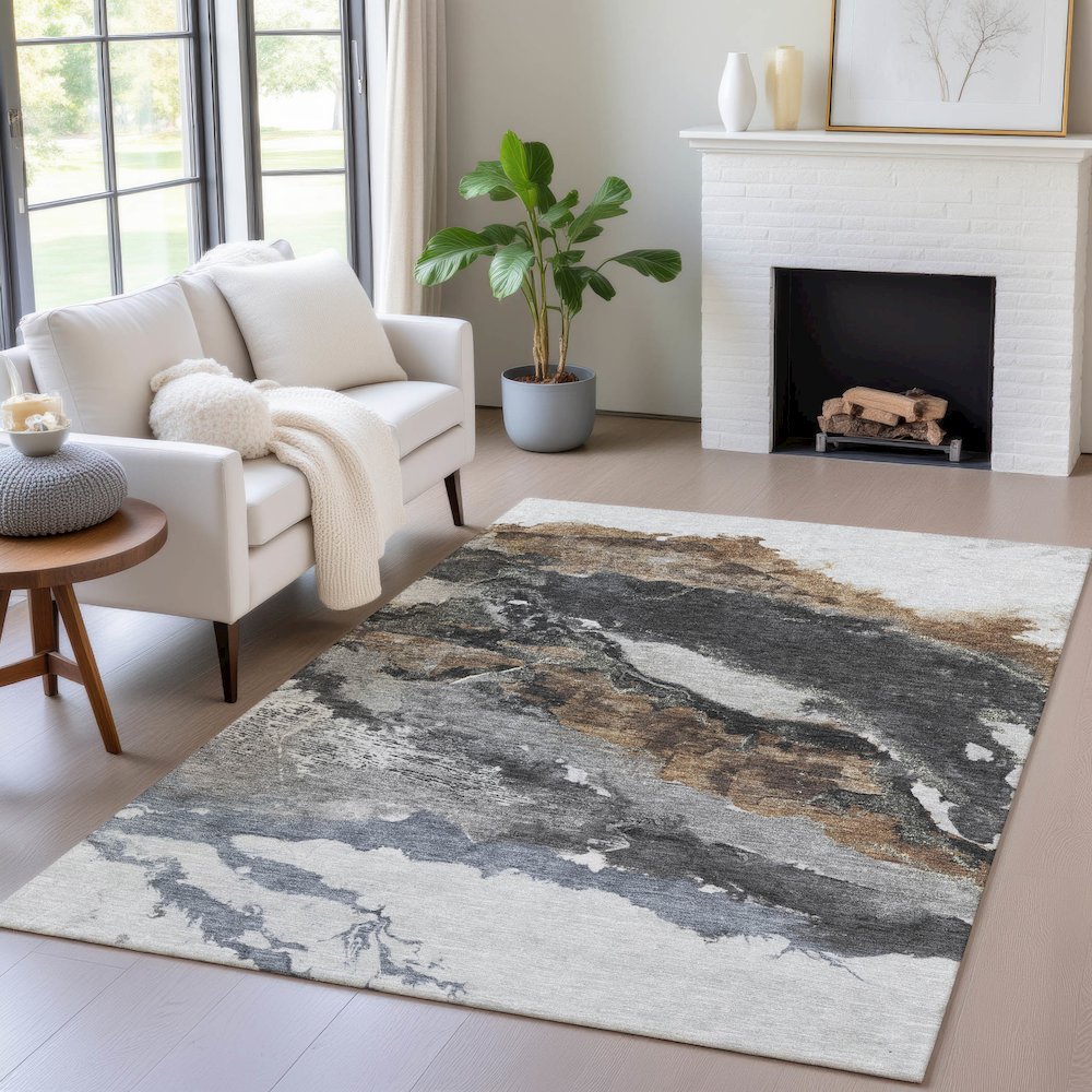 Machine Washable Indoor/Outdoor Chantille ACN2054 Gray 5' x 7'6" Rug