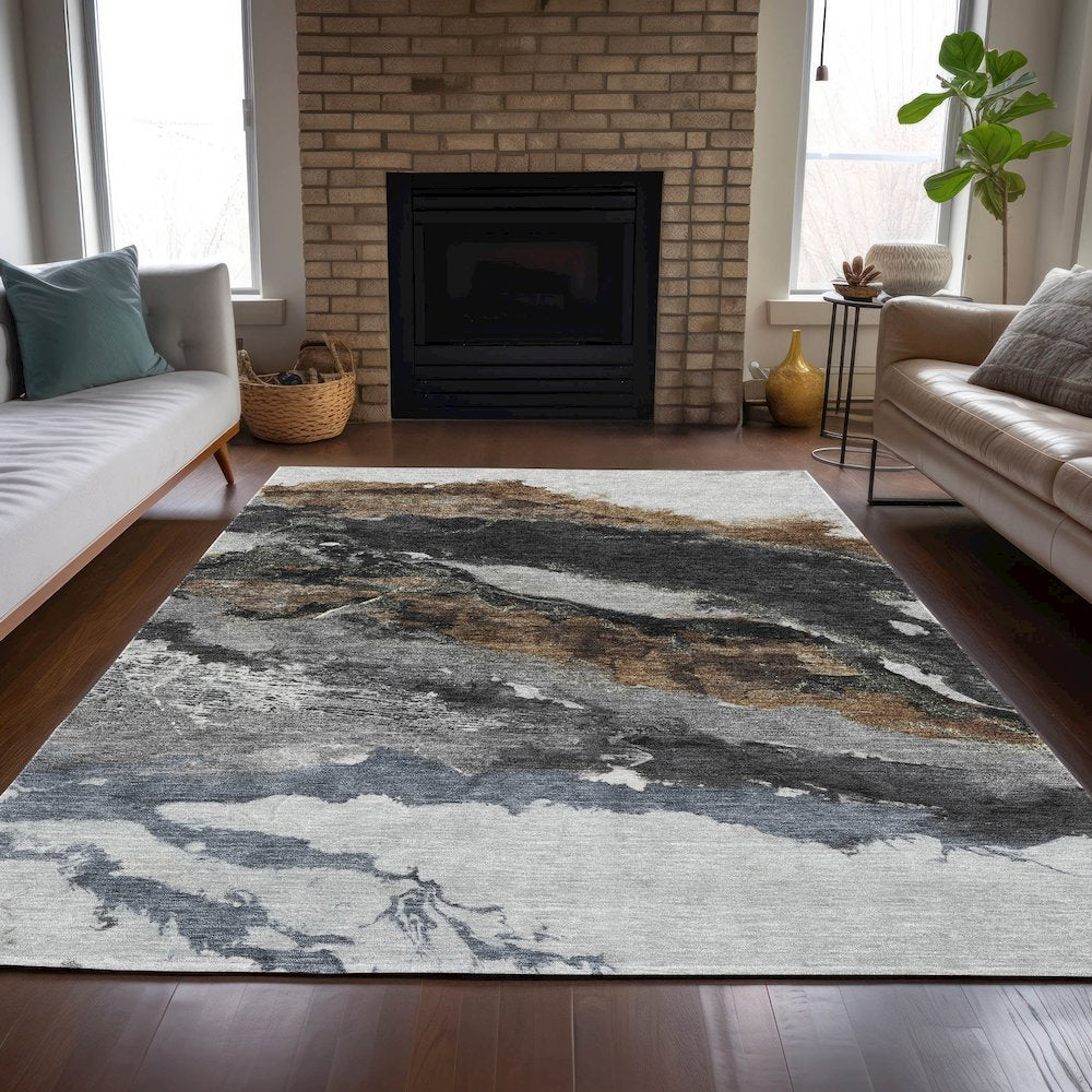 Machine Washable Indoor/Outdoor Chantille ACN2054 Gray 5' x 7'6" Rug