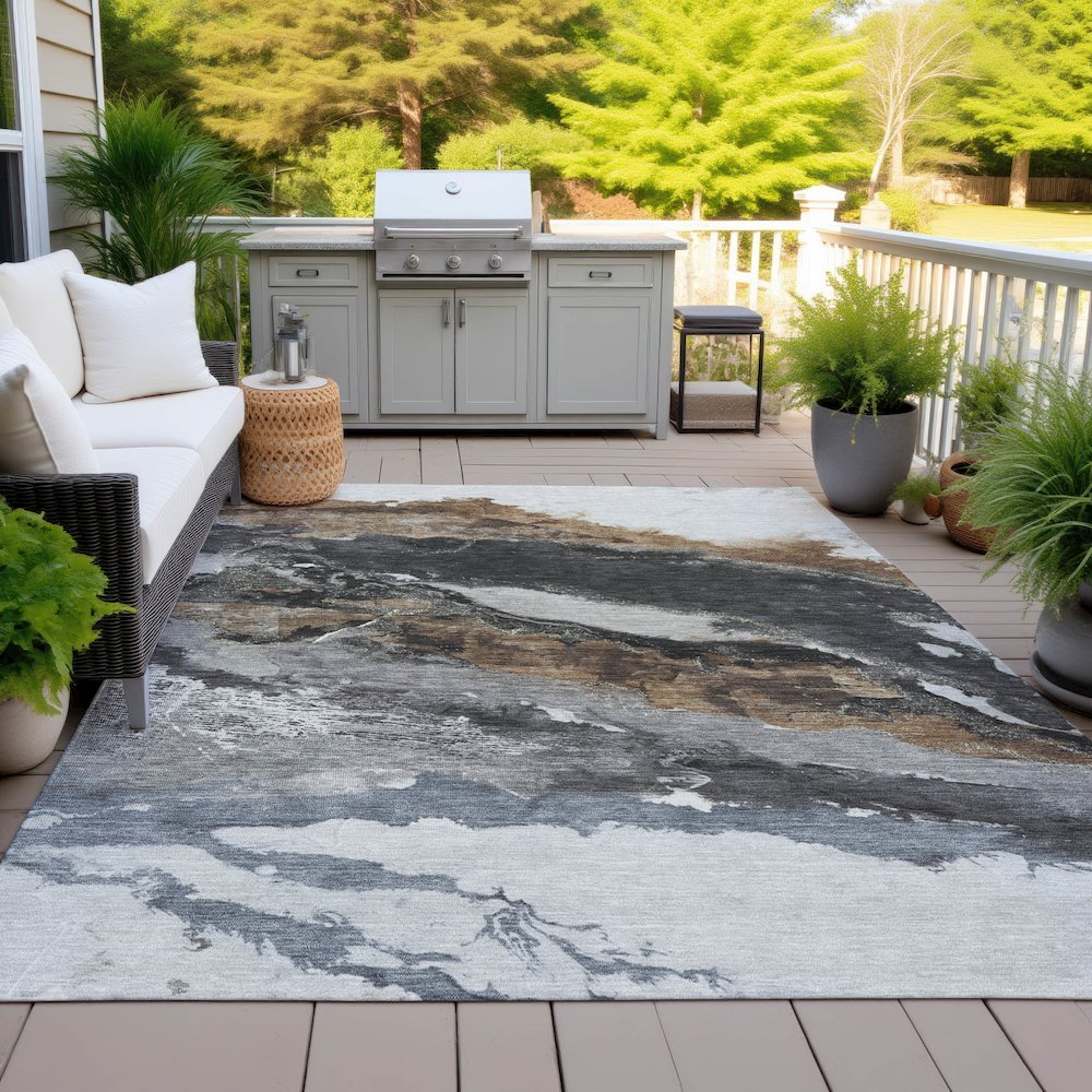 Machine Washable Indoor/Outdoor Chantille ACN2054 Gray 5' x 7'6" Rug