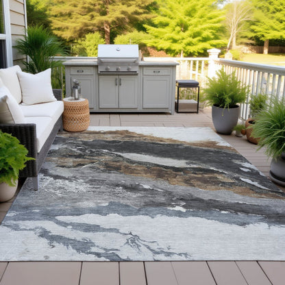 Machine Washable Indoor/Outdoor Chantille ACN2054 Gray 5' x 7'6" Rug