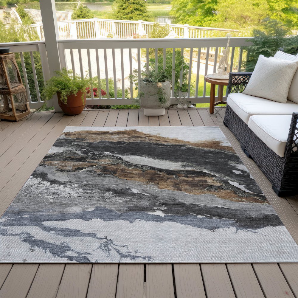 Machine Washable Indoor/Outdoor Chantille ACN2054 Gray 5' x 7'6" Rug