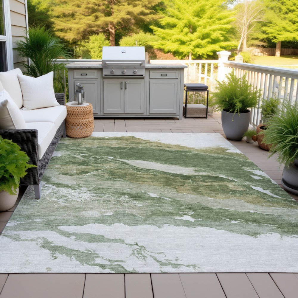 Machine Washable Indoor/Outdoor Chantille ACN2054 Green 5' x 7'6" Rug