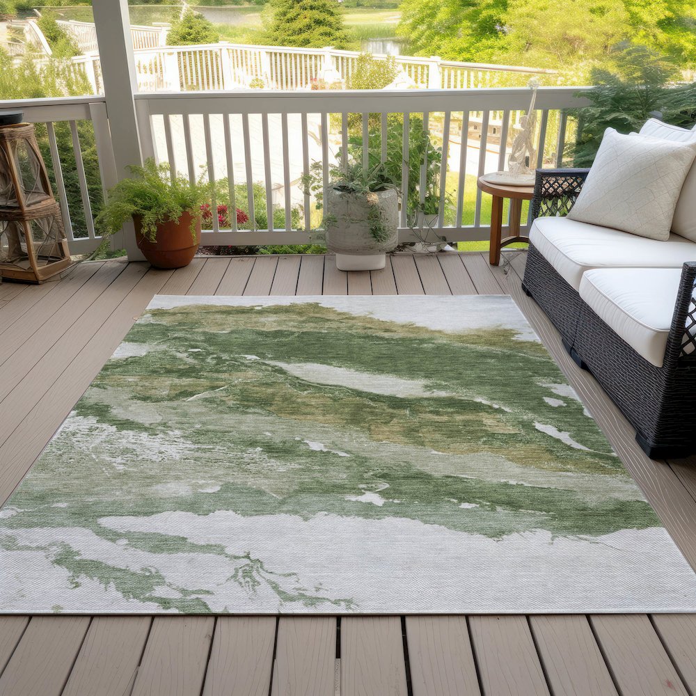 Machine Washable Indoor/Outdoor Chantille ACN2054 Green 5' x 7'6" Rug