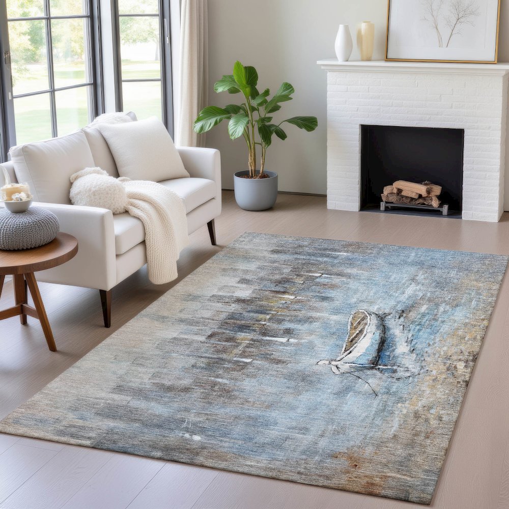 Machine Washable Indoor/Outdoor Chantille ACN2056 Blue 5' x 7'6" Rug