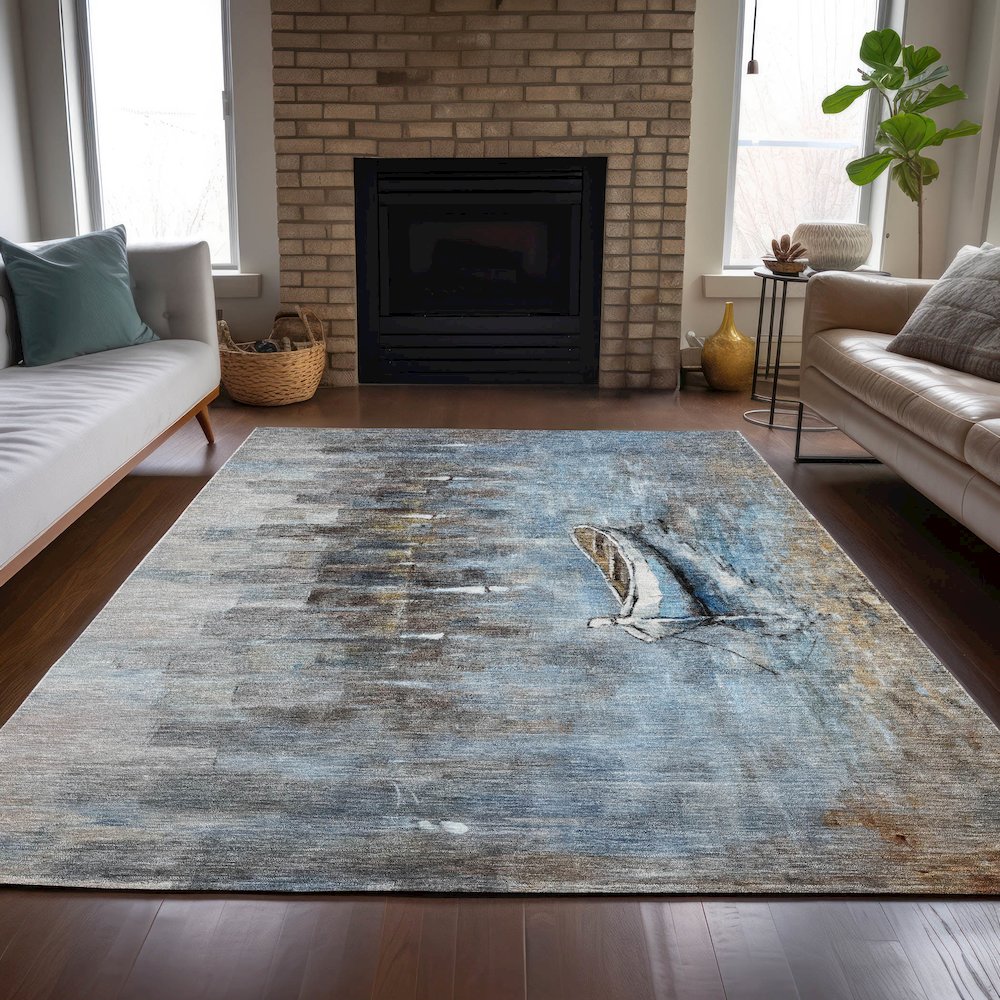 Machine Washable Indoor/Outdoor Chantille ACN2056 Blue 5' x 7'6" Rug