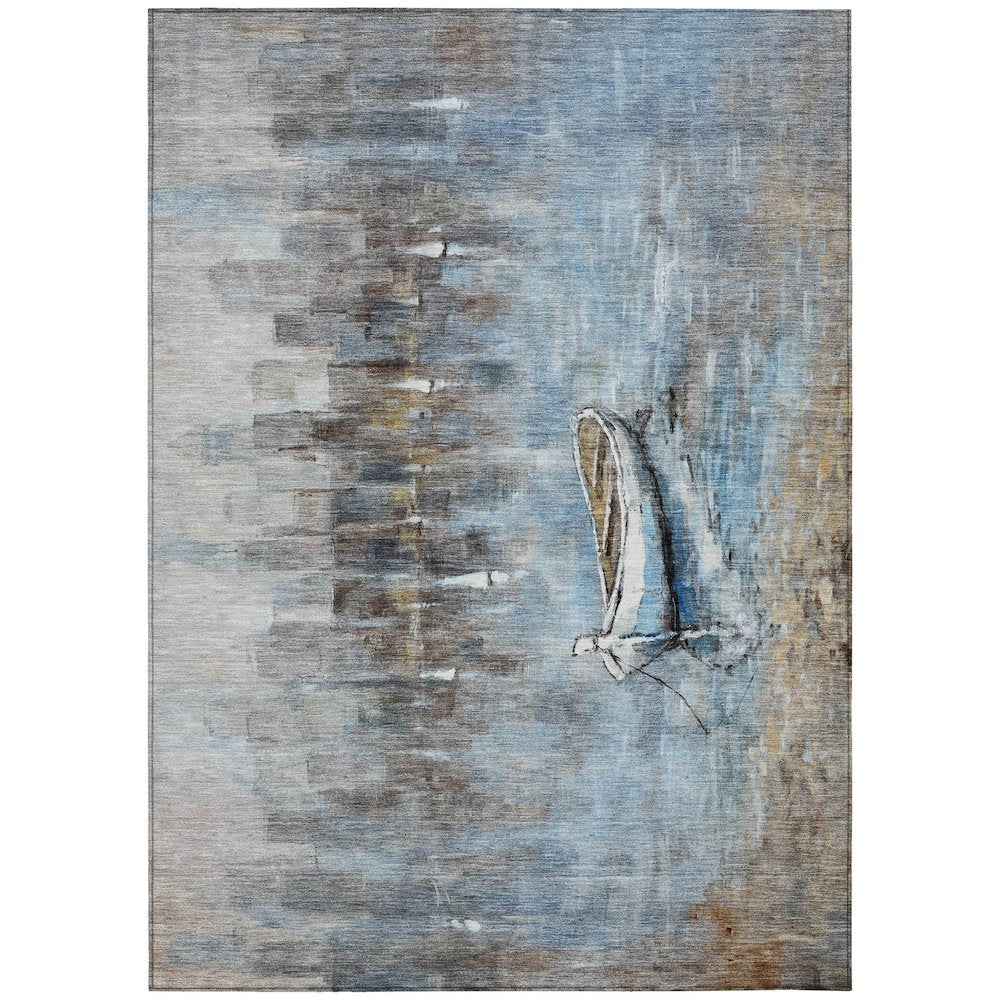 Machine Washable Indoor/Outdoor Chantille ACN2056 Blue 5' x 7'6" Rug