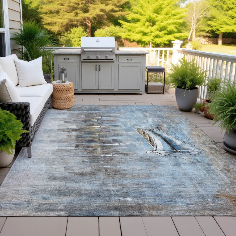 Machine Washable Indoor/Outdoor Chantille ACN2056 Blue 5' x 7'6" Rug
