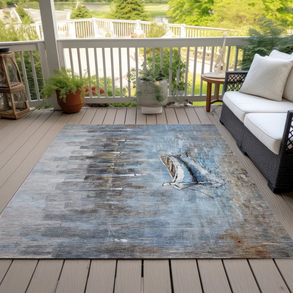Machine Washable Indoor/Outdoor Chantille ACN2056 Blue 5' x 7'6" Rug