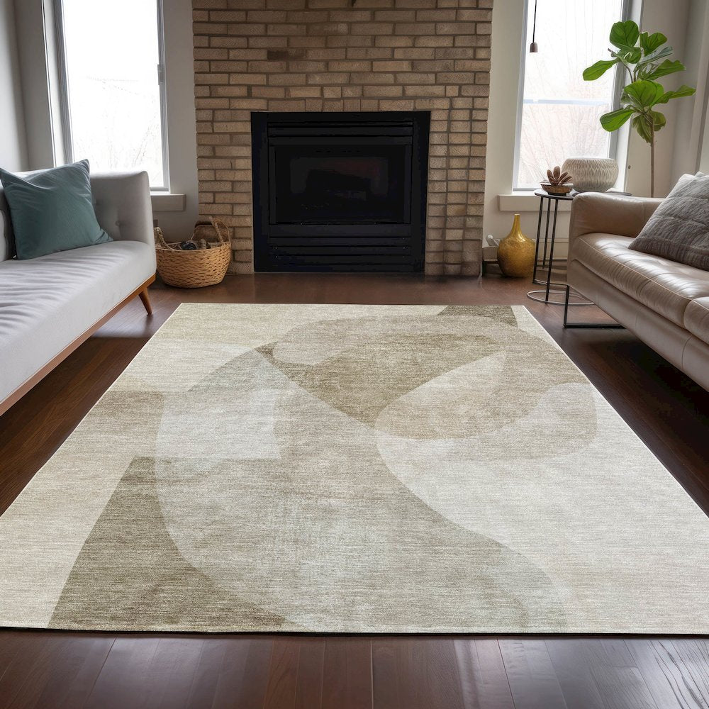 Machine Washable Indoor/Outdoor Chantille ACN2057 Beige 5' x 7'6" Rug
