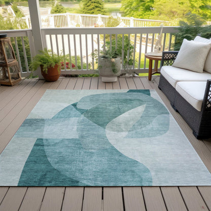 Machine Washable Indoor/Outdoor Chantille ACN2057 Teal 5' x 7'6" Rug