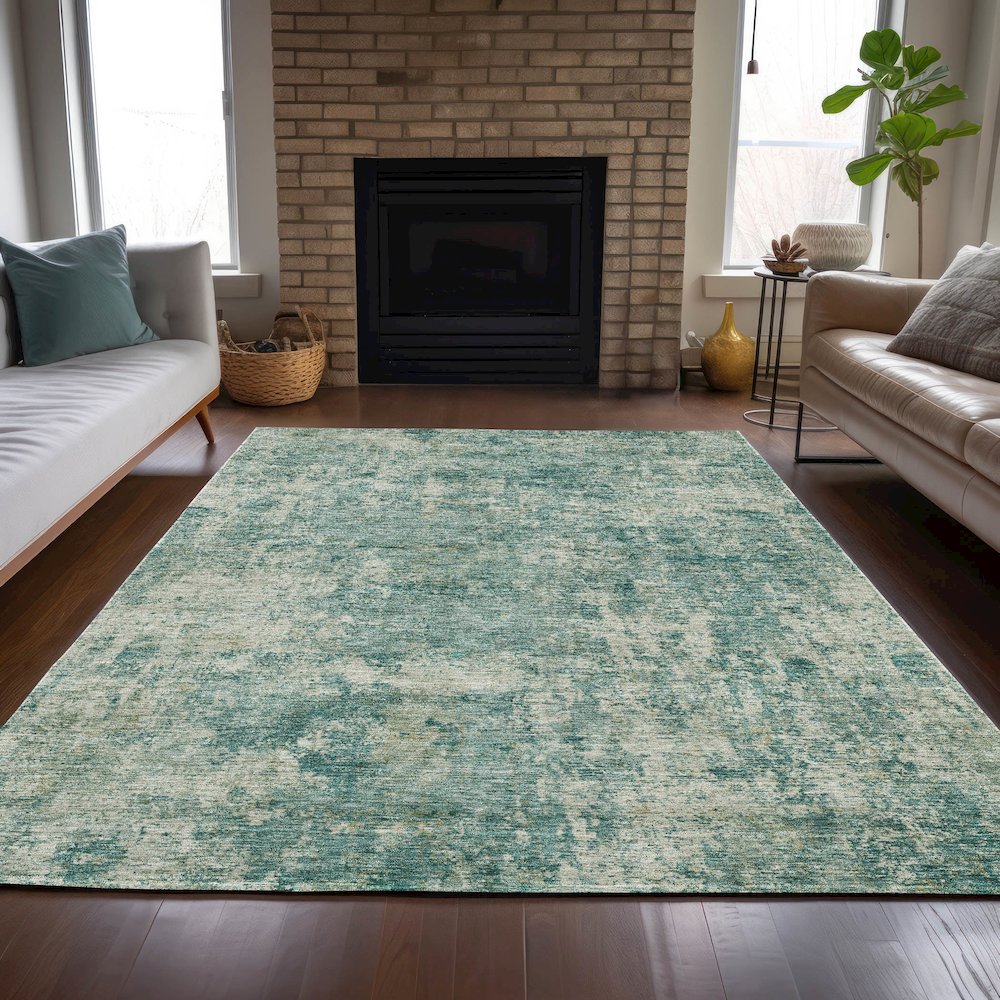 Machine Washable Indoor/Outdoor Chantille ACN2061 Teal 5' x 7'6" Rug