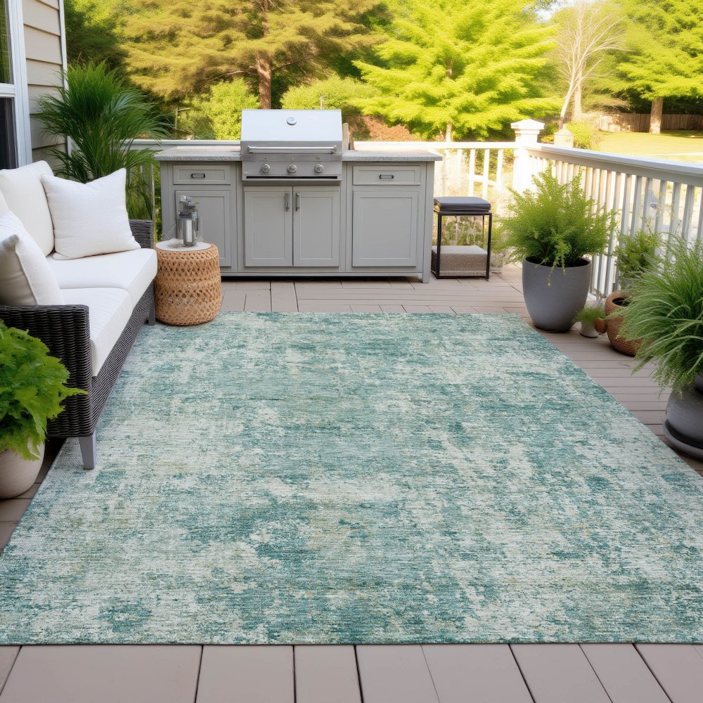 Machine Washable Indoor/Outdoor Chantille ACN2061 Teal 5' x 7'6" Rug