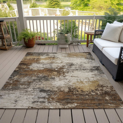 Machine Washable Indoor/Outdoor Chantille ACN2064 Brown 5' x 7'6" Rug