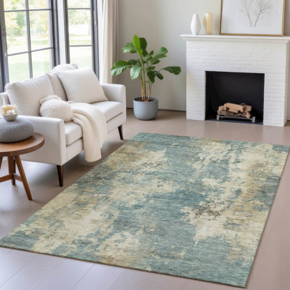 Machine Washable Indoor/Outdoor Chantille ACN2066 Teal 5' x 7'6" Rug