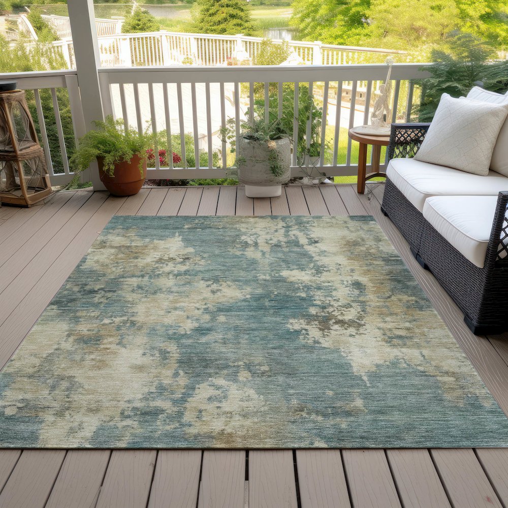 Machine Washable Indoor/Outdoor Chantille ACN2066 Teal 5' x 7'6" Rug