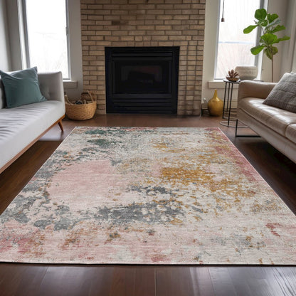 Machine Washable Indoor/Outdoor Chantille ACN2070 Pink 5' x 7'6" Rug