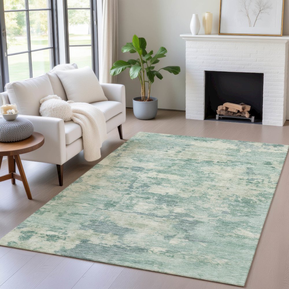 Machine Washable Indoor/Outdoor Chantille ACN2074 Teal 5' x 7'6" Rug