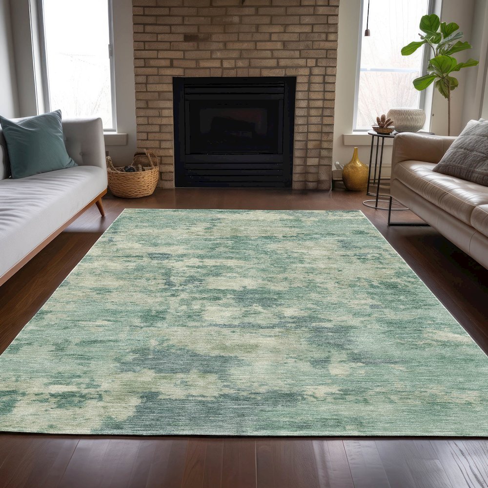 Machine Washable Indoor/Outdoor Chantille ACN2074 Teal 5' x 7'6" Rug