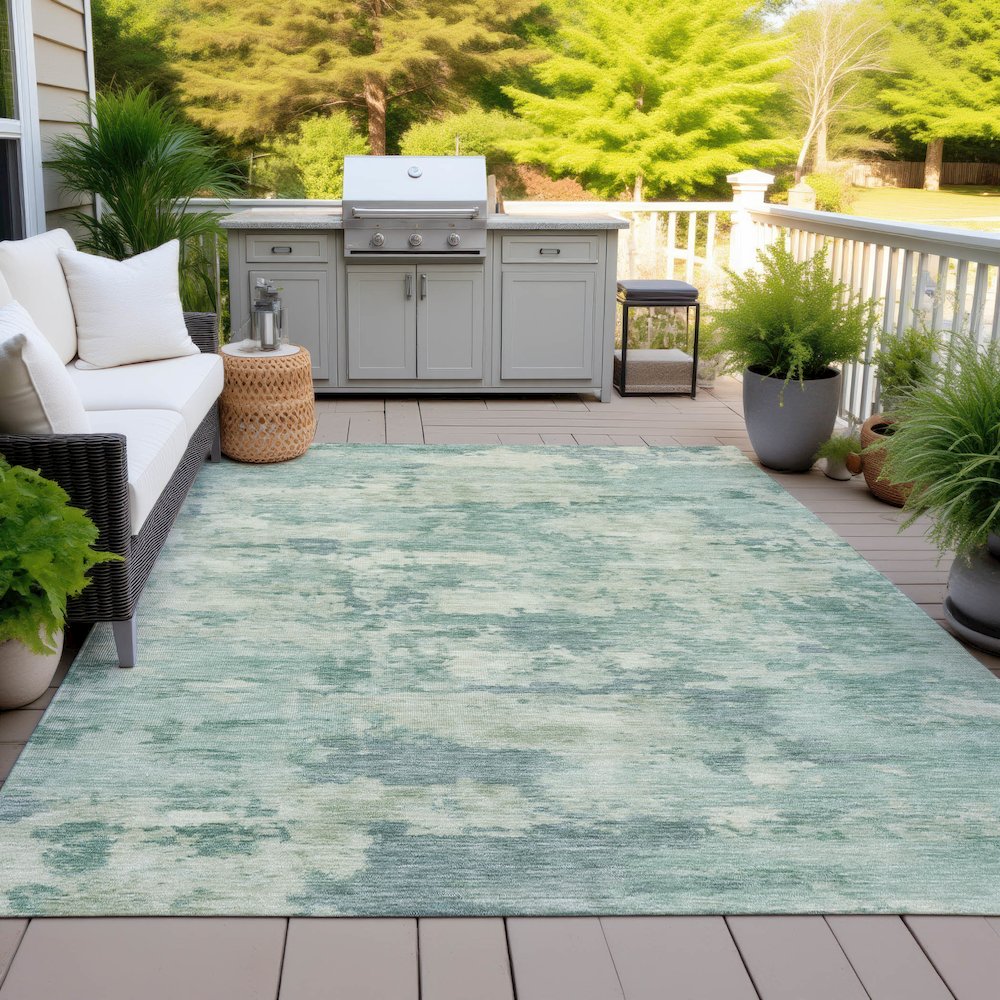 Machine Washable Indoor/Outdoor Chantille ACN2074 Teal 5' x 7'6" Rug