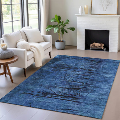 Machine Washable Indoor/Outdoor Chantille ACN2083 Blue 5' x 7'6" Rug