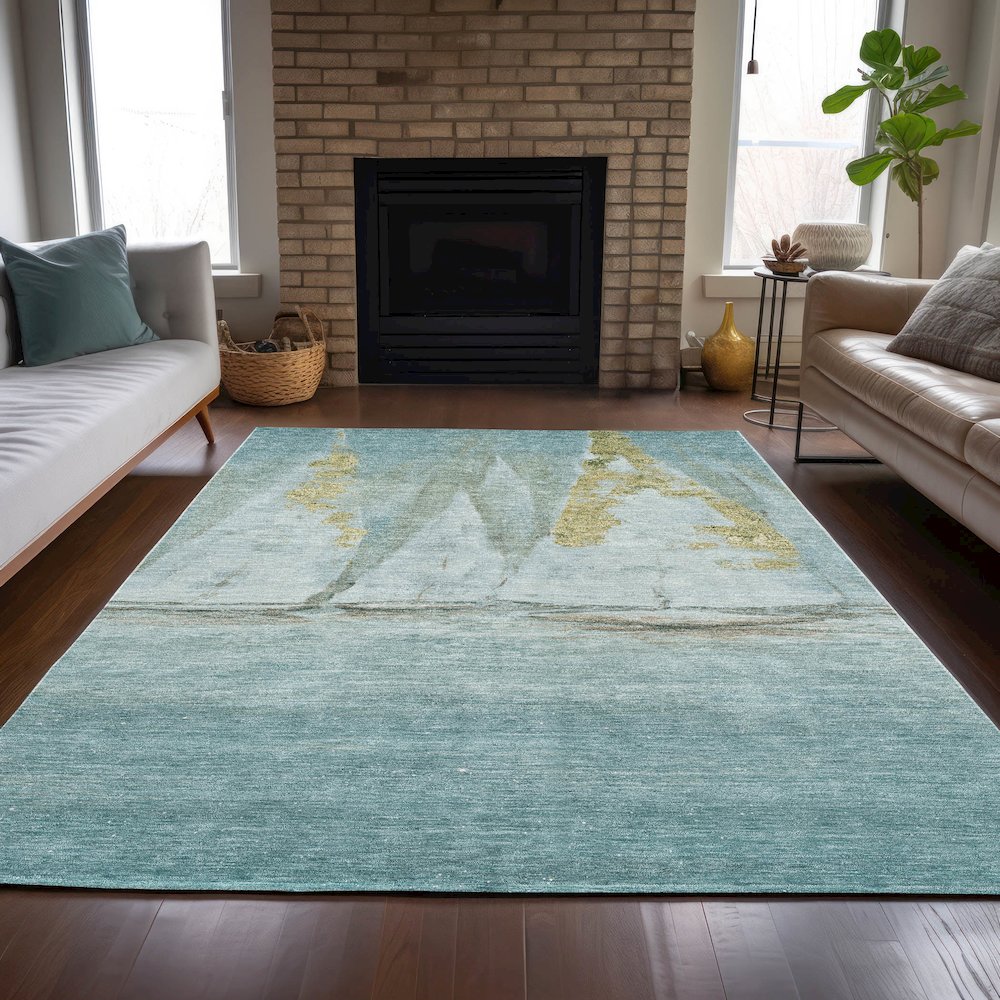 Machine Washable Indoor/Outdoor Chantille ACN2084 Teal 5' x 7'6" Rug