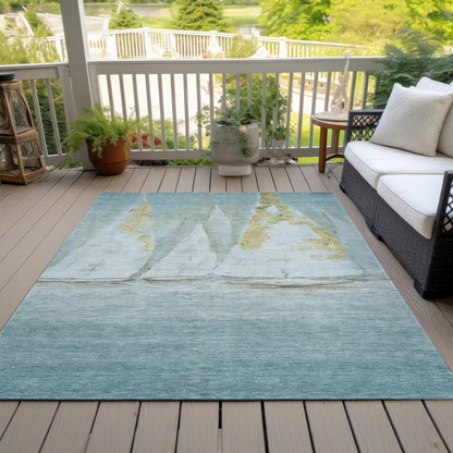Machine Washable Indoor/Outdoor Chantille ACN2084 Teal 5' x 7'6" Rug