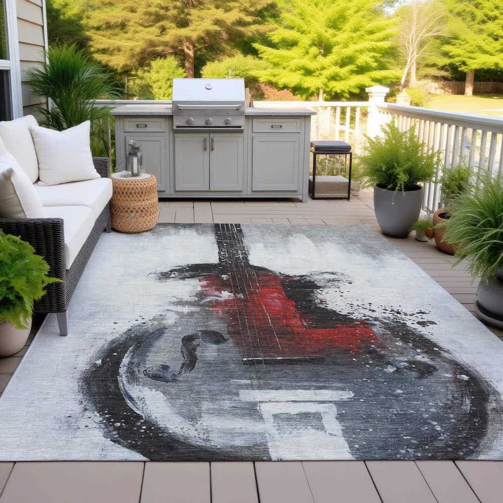 Machine Washable Indoor/Outdoor Chantille ACN2091 Gray 5' x 7'6" Rug