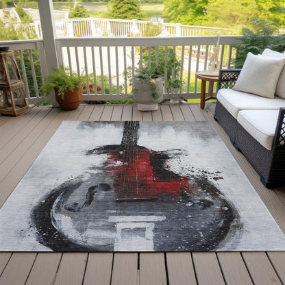 Machine Washable Indoor/Outdoor Chantille ACN2091 Gray 5' x 7'6" Rug