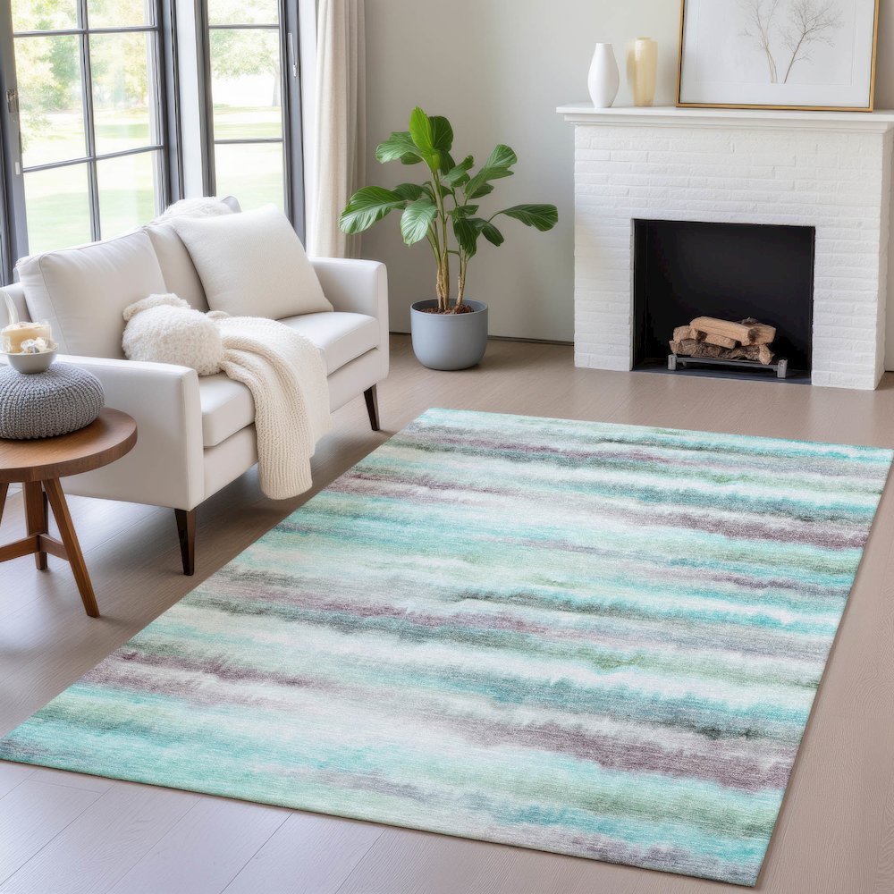 Machine Washable Indoor/Outdoor Chantille ACN2098 Teal 5' x 7'6" Rug