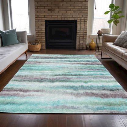 Machine Washable Indoor/Outdoor Chantille ACN2098 Teal 5' x 7'6" Rug