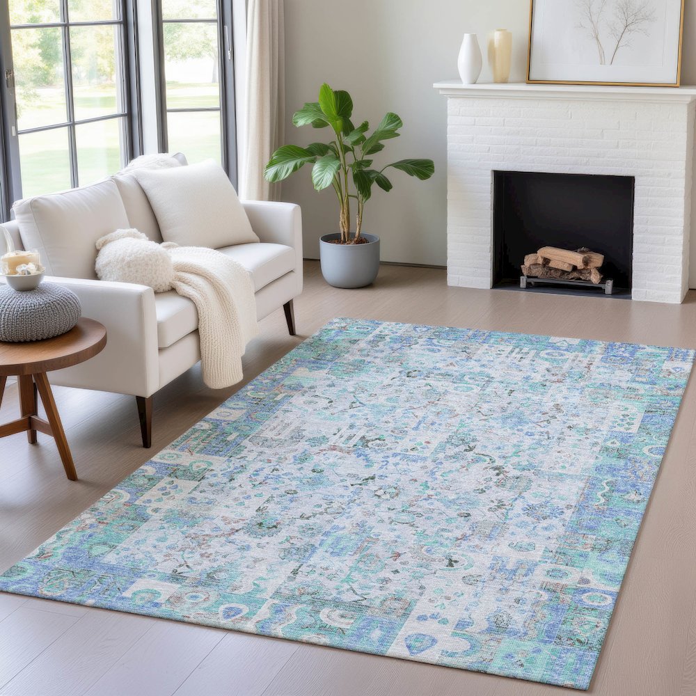 Machine Washable Indoor/Outdoor Chantille ACN2099 Blue 5' x 7'6" Rug