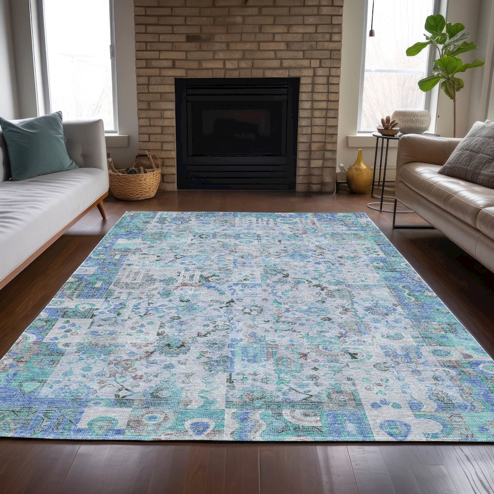 Machine Washable Indoor/Outdoor Chantille ACN2099 Blue 5' x 7'6" Rug