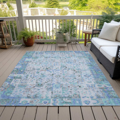 Machine Washable Indoor/Outdoor Chantille ACN2099 Blue 5' x 7'6" Rug