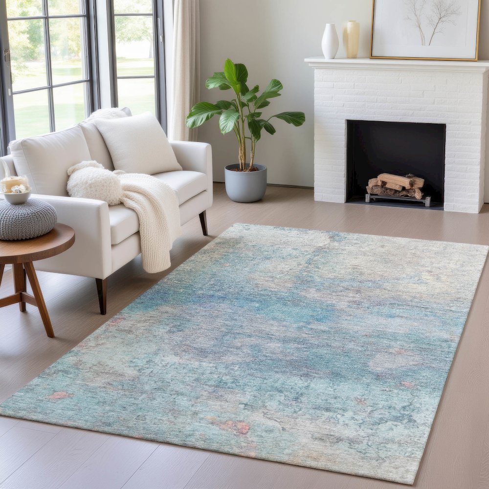 Machine Washable Indoor/Outdoor Chantille ACN2100 Aqua 5' x 7'6" Rug