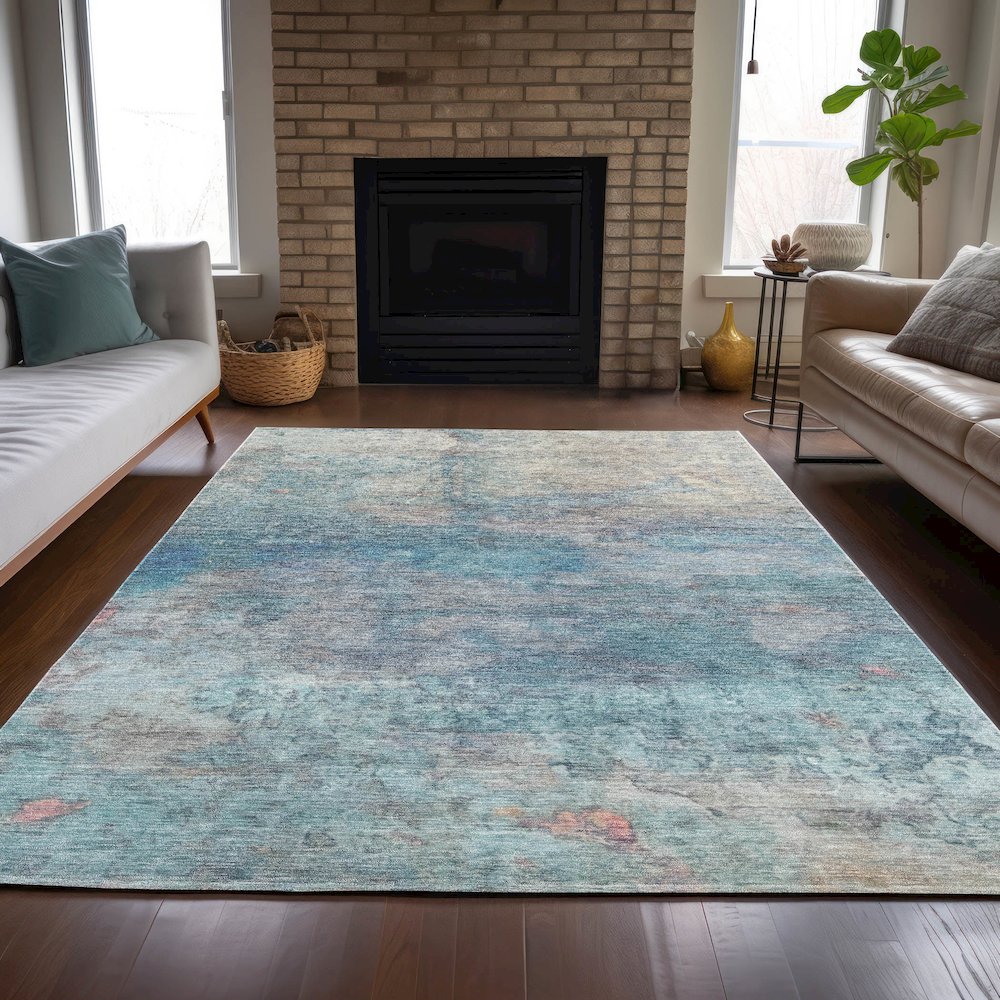 Machine Washable Indoor/Outdoor Chantille ACN2100 Aqua 5' x 7'6" Rug