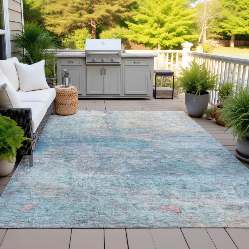 Machine Washable Indoor/Outdoor Chantille ACN2100 Aqua 5' x 7'6" Rug