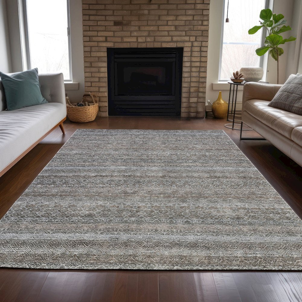 Machine Washable Indoor/Outdoor Chantille ACN2105 Brown 5' x 7'6" Rug