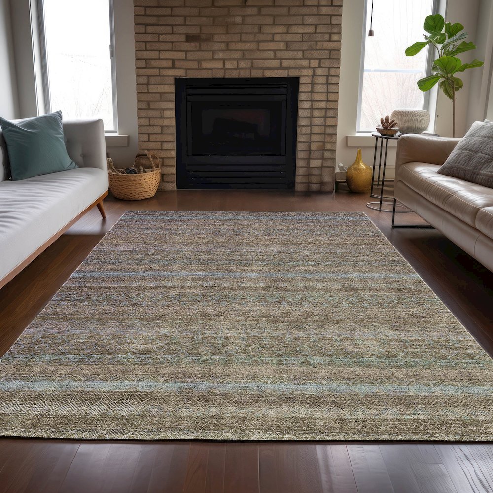 Machine Washable Indoor/Outdoor Chantille ACN2106 Brown 5' x 7'6" Rug