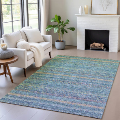 Machine Washable Indoor/Outdoor Chantille ACN2106 Teal 5' x 7'6" Rug