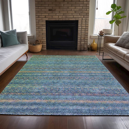 Machine Washable Indoor/Outdoor Chantille ACN2106 Teal 5' x 7'6" Rug