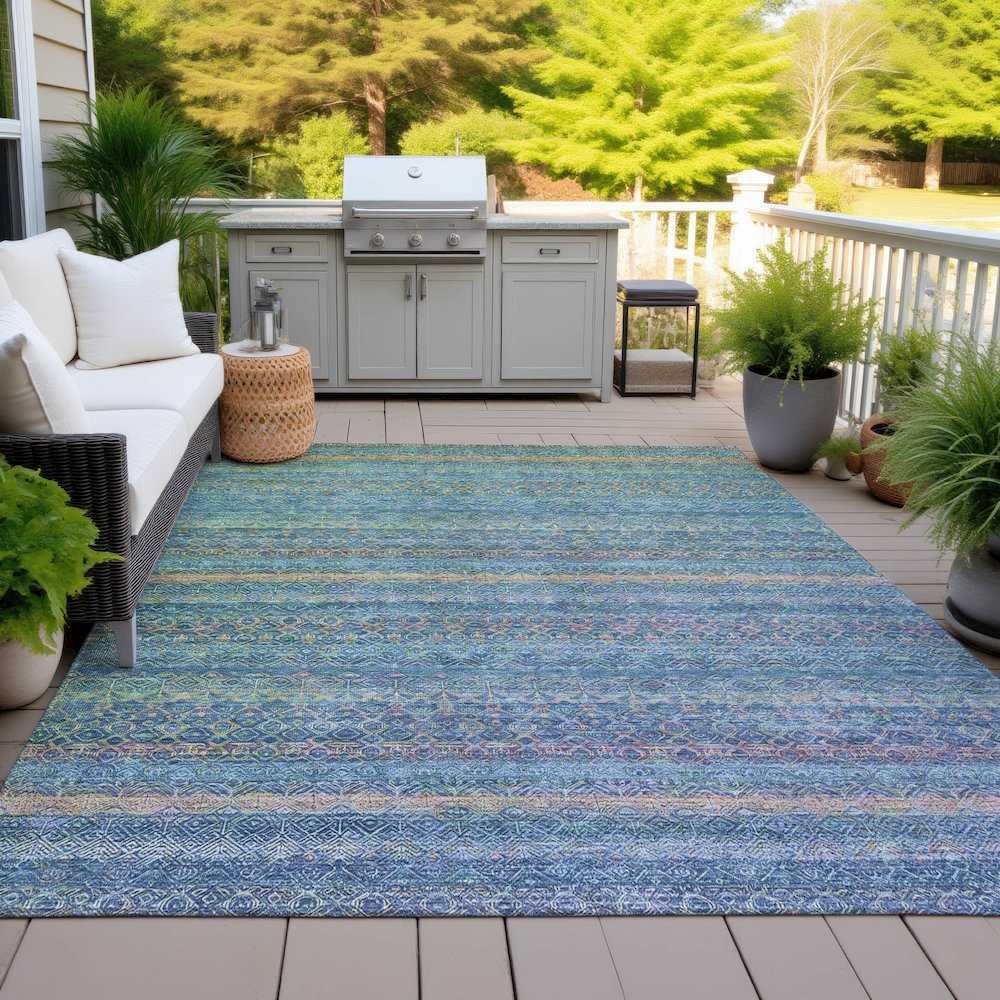 Machine Washable Indoor/Outdoor Chantille ACN2106 Teal 5' x 7'6" Rug