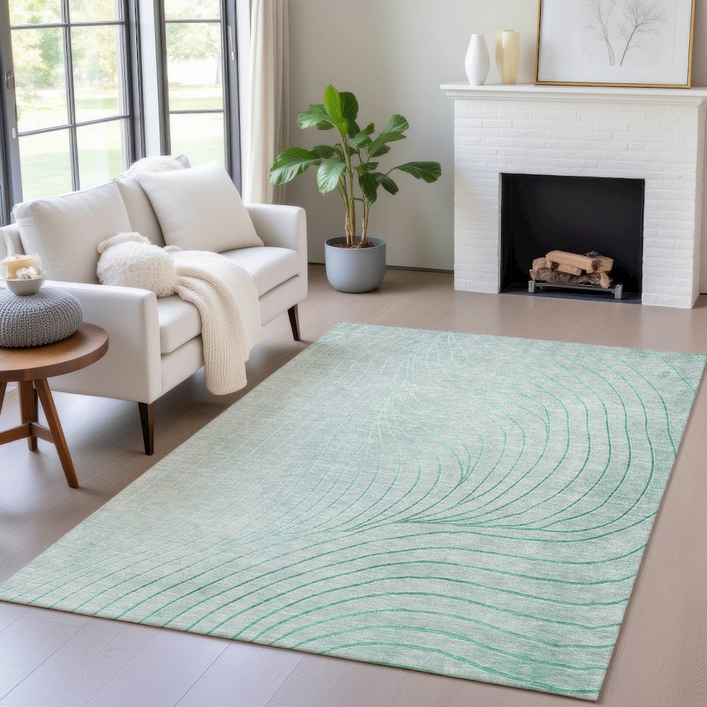 Machine Washable Indoor/Outdoor Chantille ACN2107 Mint 5' x 7'6" Rug