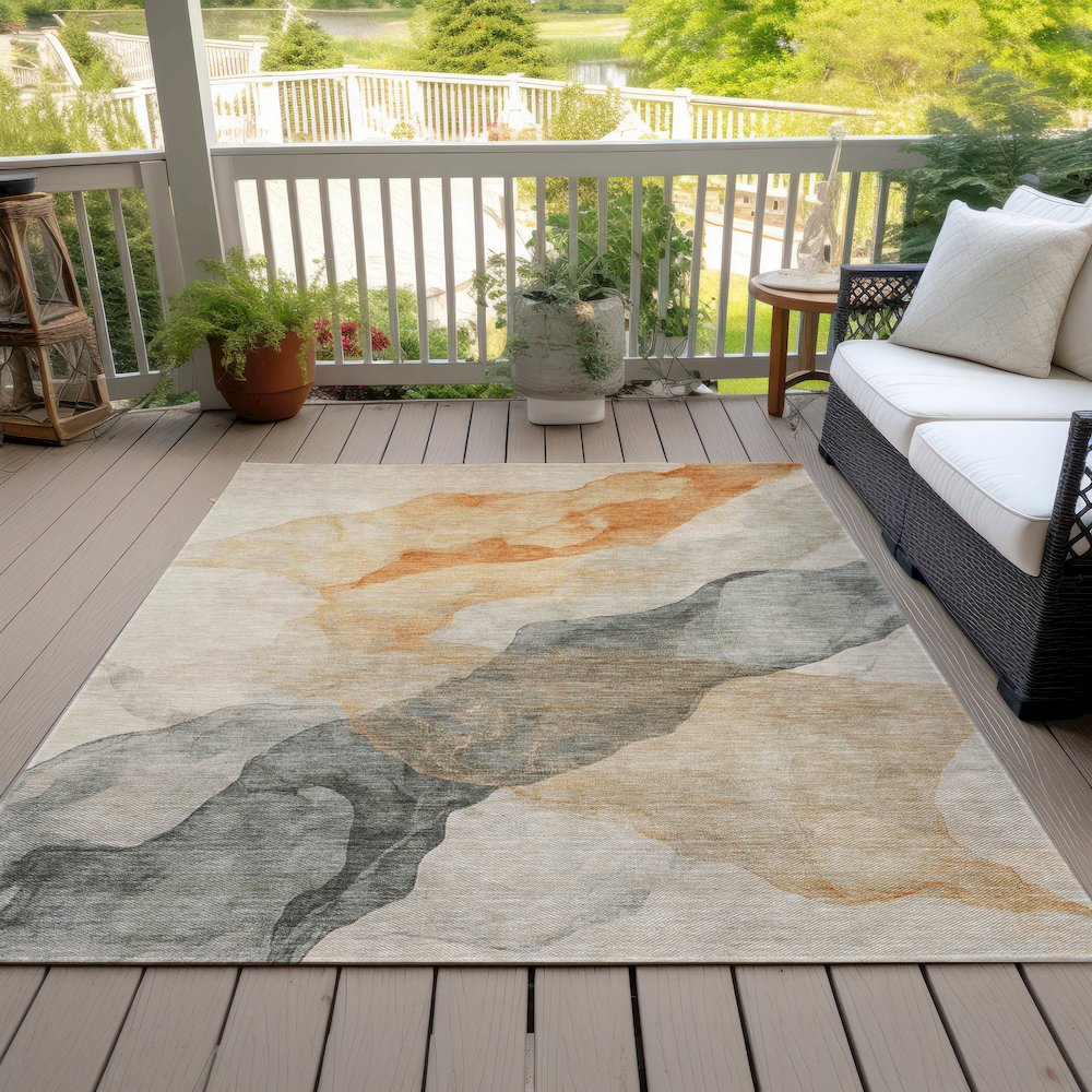 Machine Washable Indoor/Outdoor Chantille ACN2109 Orange 5' x 7'6" Rug