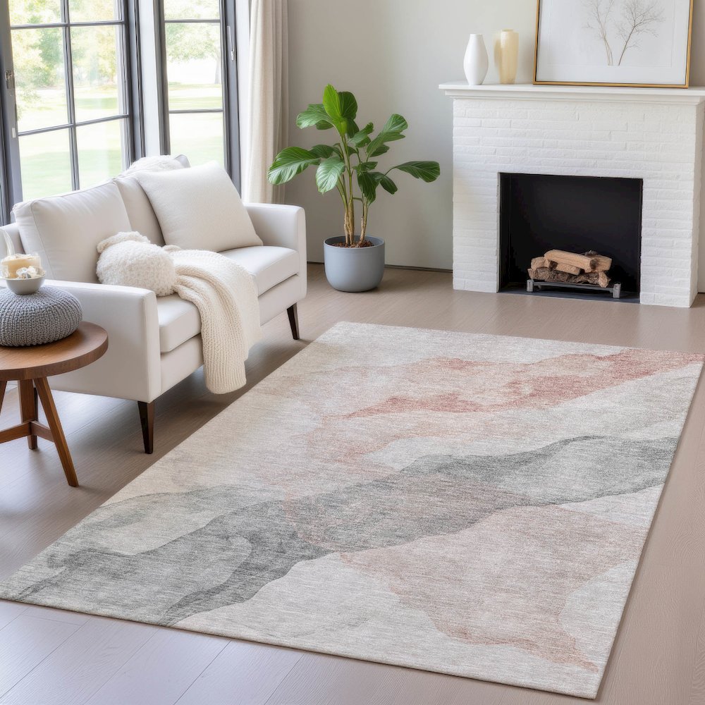 Machine Washable Indoor/Outdoor Chantille ACN2109 Salmon 5' x 7'6" Rug
